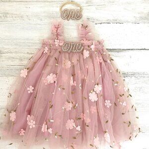 Baby Girl Tulle Tutu Dress + Headband (First Birthday Outfit)